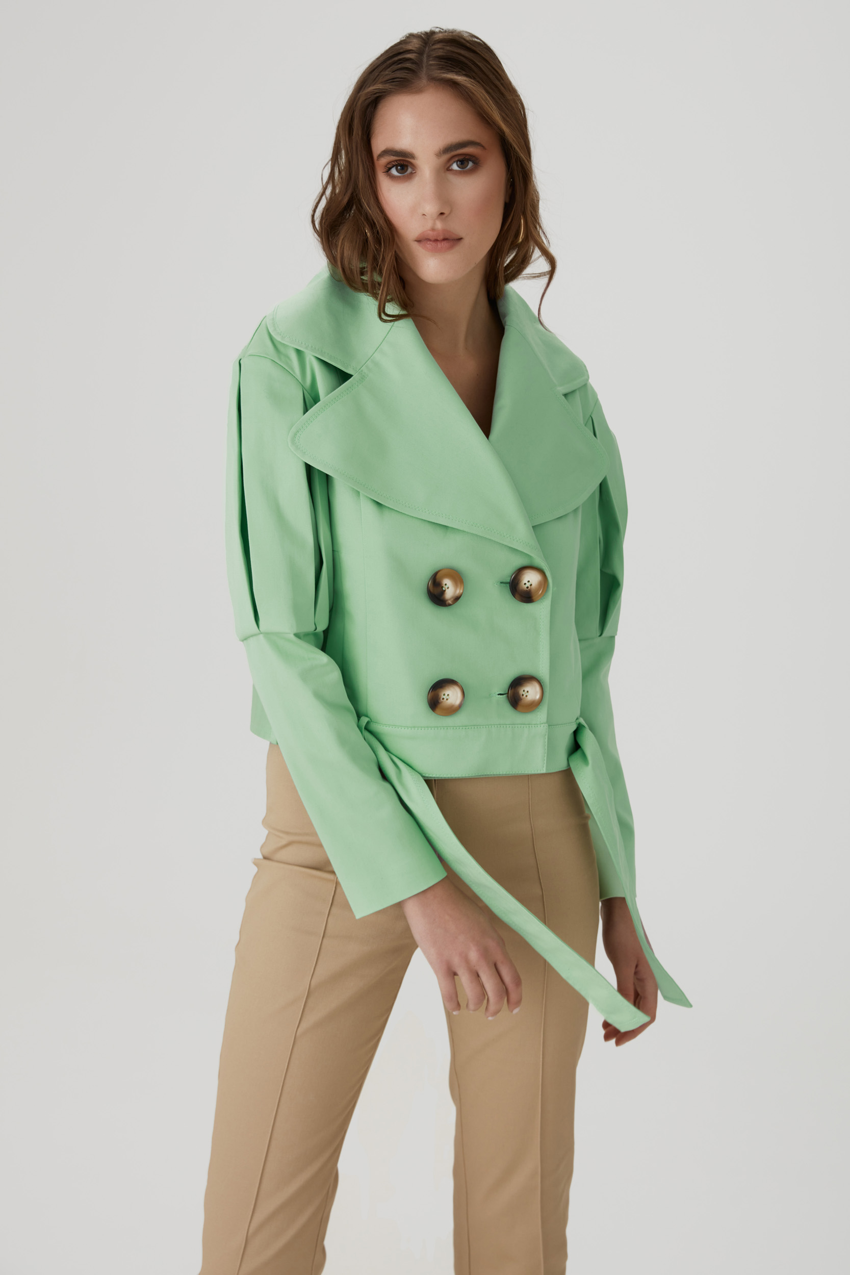 Statement jacket with oversized lapels in  green