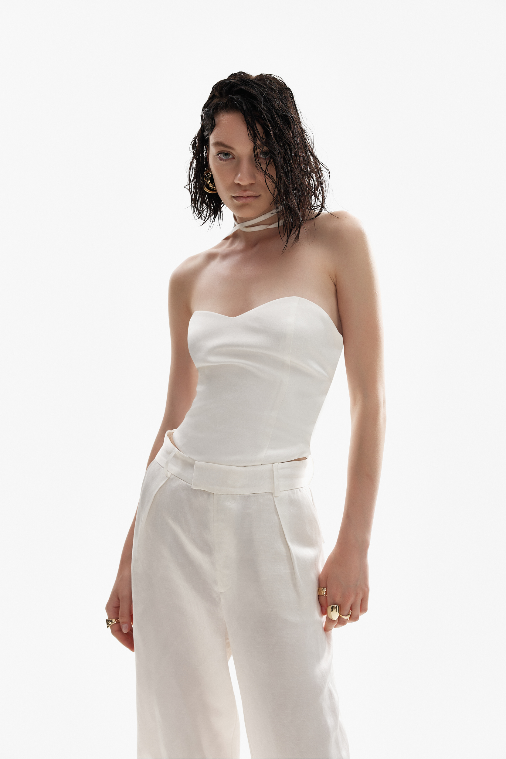 Linen corset top in white