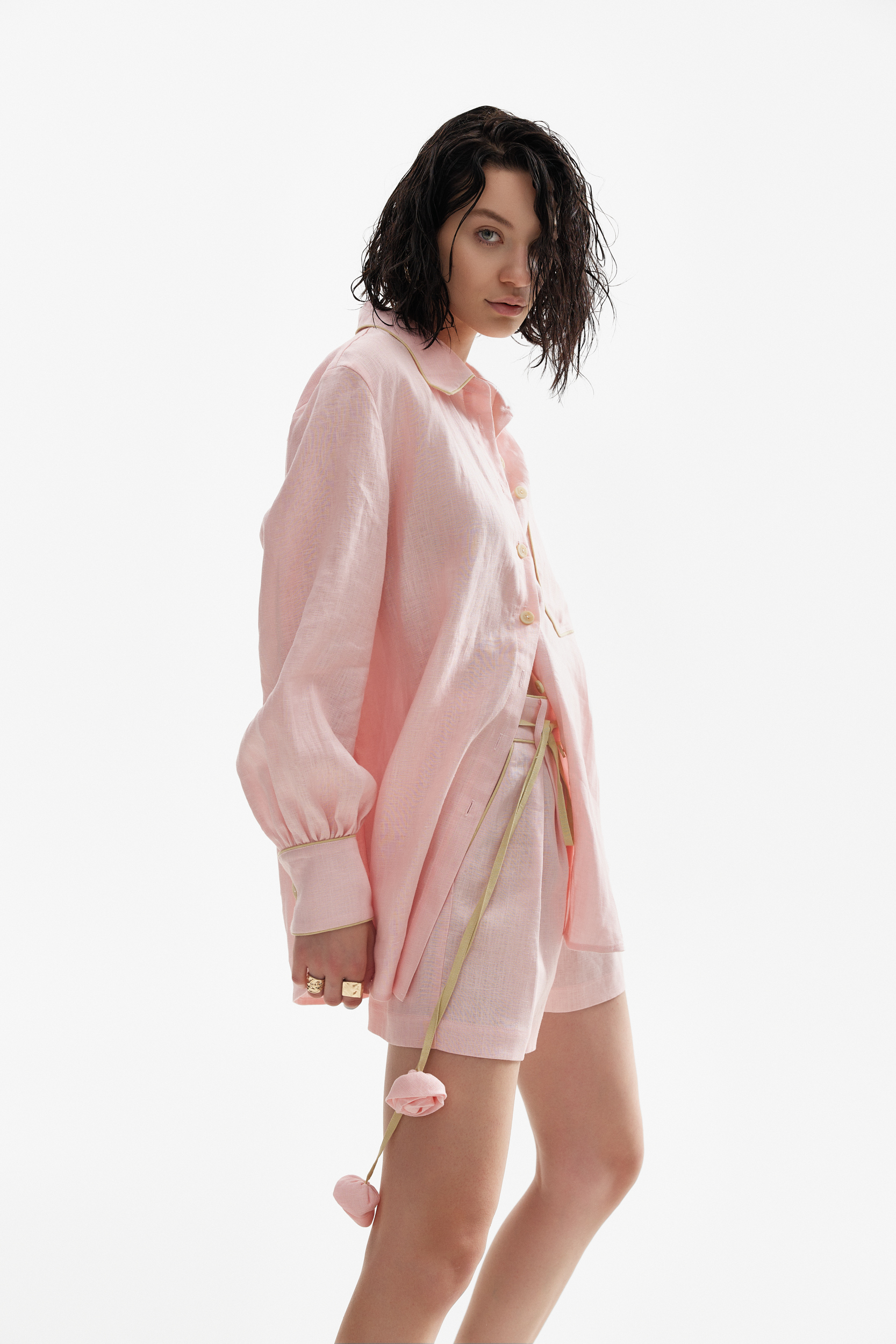 Oversized linen shirt in baby pink