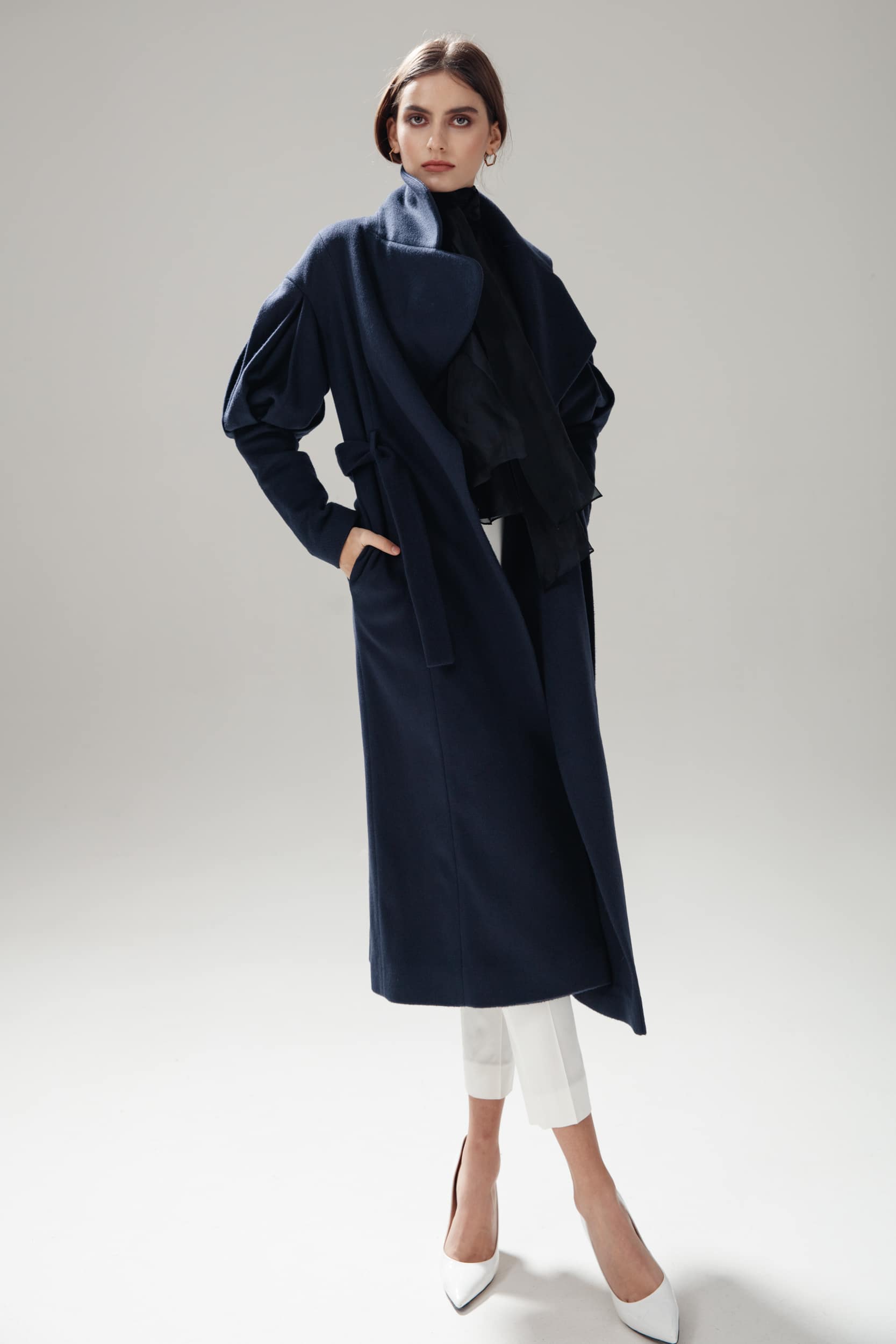 Statement Trench Coat in Navy Blue