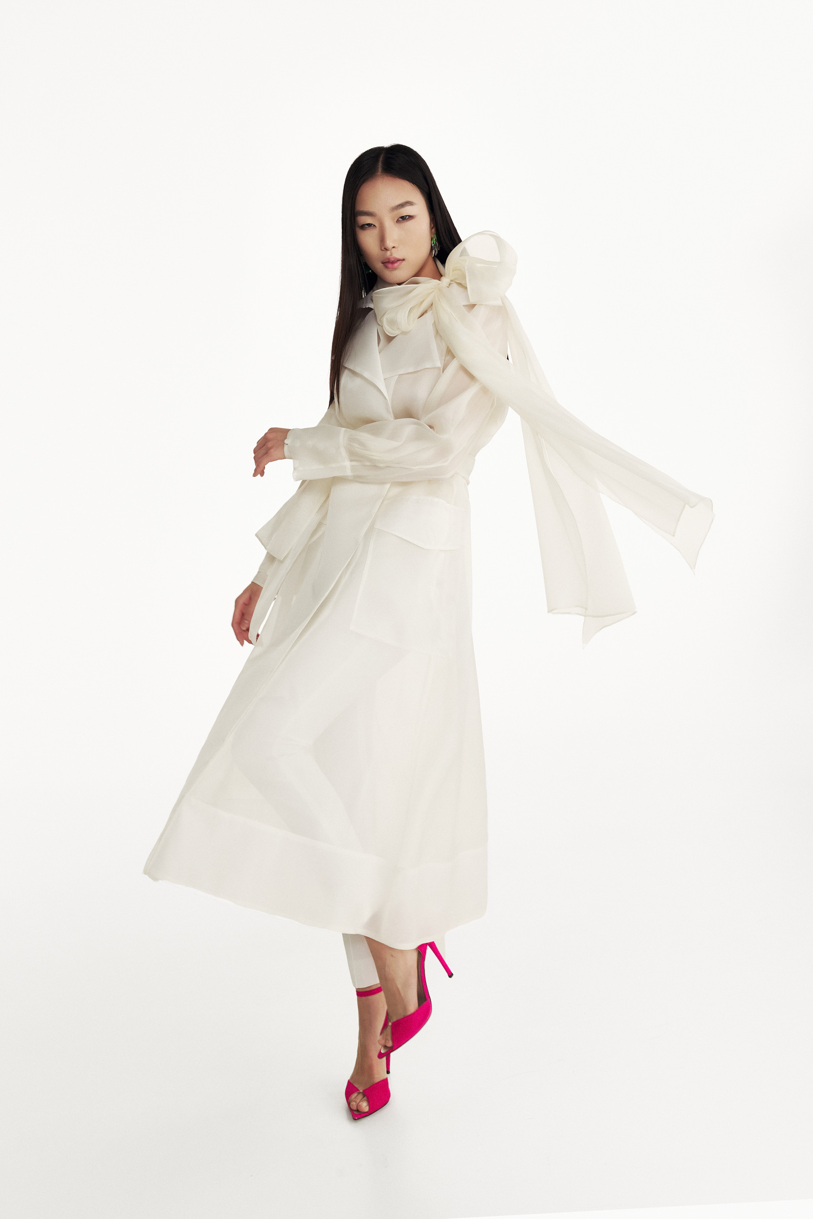 See Through Butter Organza Trench Coat - Lita Couture