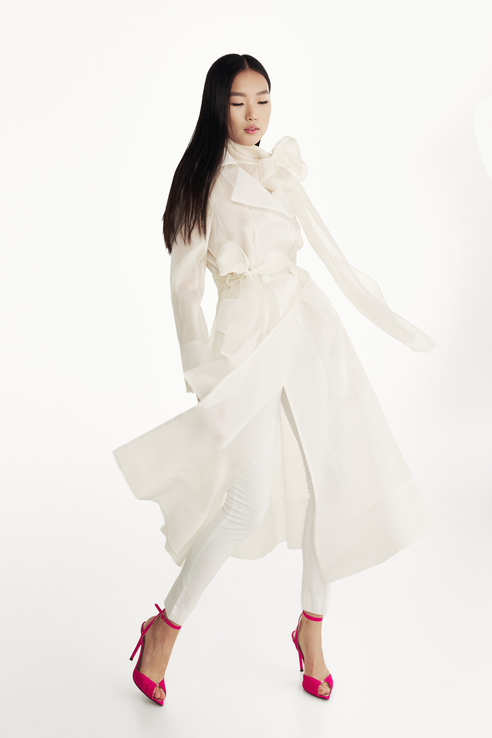 See Through Butter Organza Trench Coat - Lita Couture